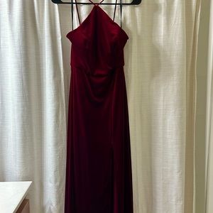 Lovely Velvet Maroon Gown | Leg Slit | Halter Top